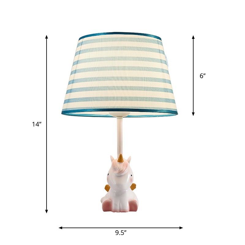 Fabric Cone Reading Lamp Cartoon 1 Light White/Pink/Blue Table Light with Rainbow Unicorn Base Clearhalo 'Lamps' 'Table Lamps' Lighting' 1651550