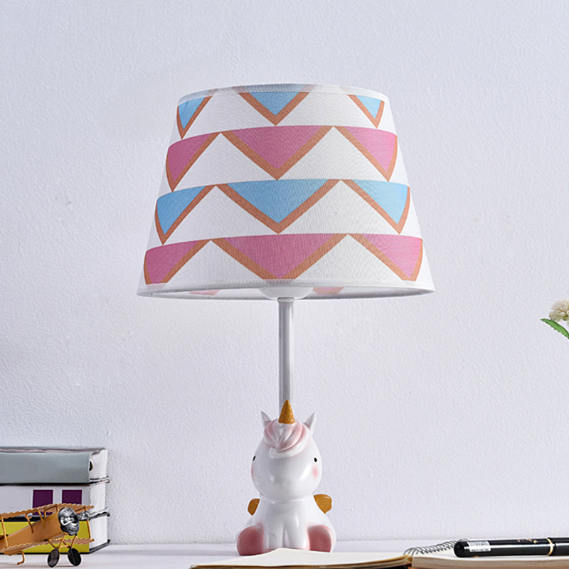Fabric Cone Reading Lamp Cartoon 1 Light White/Pink/Blue Table Light with Rainbow Unicorn Base Clearhalo 'Lamps' 'Table Lamps' Lighting' 1651553