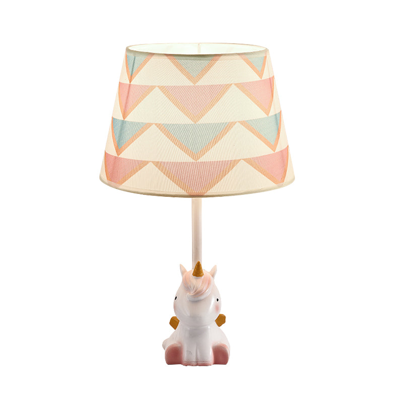 Fabric Cone Reading Lamp Cartoon 1 Light White/Pink/Blue Table Light with Rainbow Unicorn Base Clearhalo 'Lamps' 'Table Lamps' Lighting' 1651554