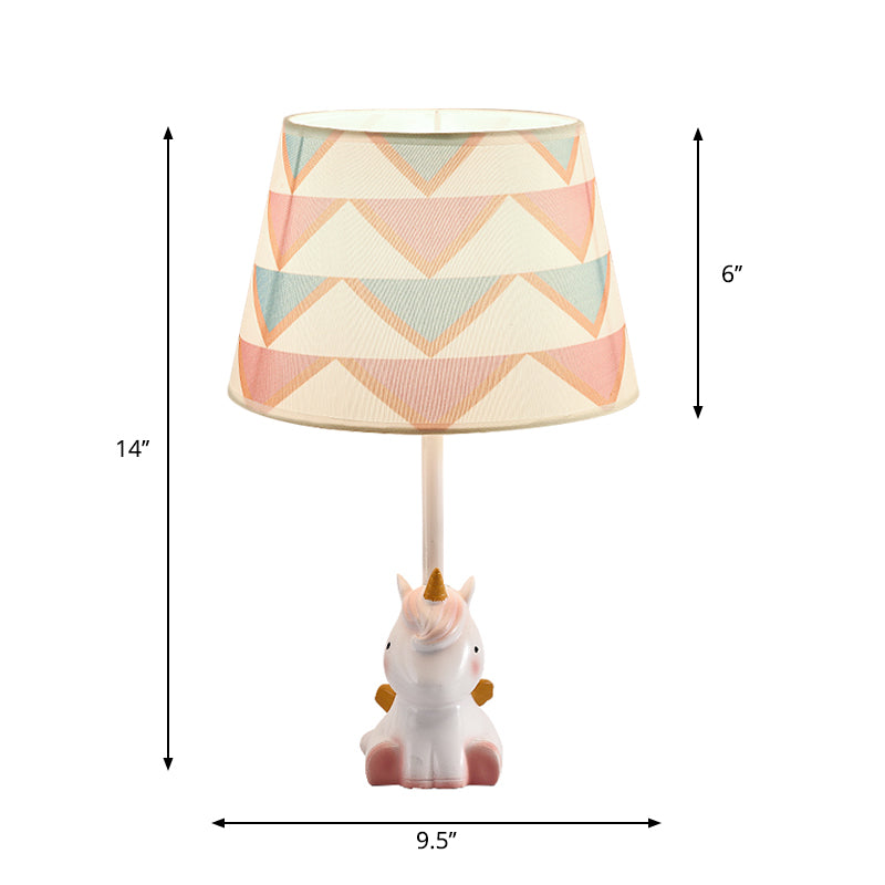 Fabric Cone Reading Lamp Cartoon 1 Light White/Pink/Blue Table Light with Rainbow Unicorn Base Clearhalo 'Lamps' 'Table Lamps' Lighting' 1651555
