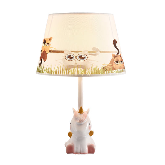 Fabric Cone Reading Lamp Cartoon 1 Light White/Pink/Blue Table Light with Rainbow Unicorn Base Clearhalo 'Lamps' 'Table Lamps' Lighting' 1651559