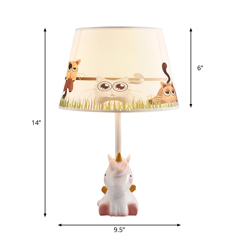 Fabric Cone Reading Lamp Cartoon 1 Light White/Pink/Blue Table Light with Rainbow Unicorn Base Clearhalo 'Lamps' 'Table Lamps' Lighting' 1651560