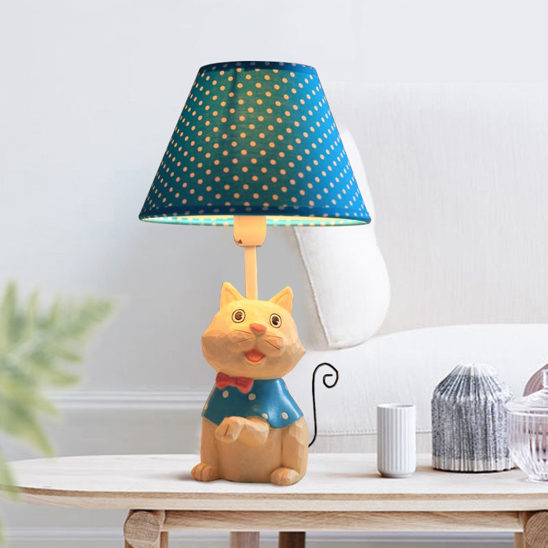 Pink/Blue Cone Reading Book Light Cartoon 1 Bulb Fabric Table Lamp with Spot Design and Cat Base Clearhalo 'Lamps' 'Table Lamps' Lighting' 1651566