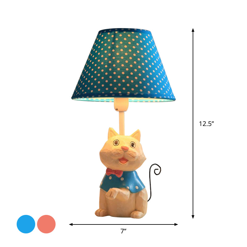 Pink/Blue Cone Reading Book Light Cartoon 1 Bulb Fabric Table Lamp with Spot Design and Cat Base Clearhalo 'Lamps' 'Table Lamps' Lighting' 1651568