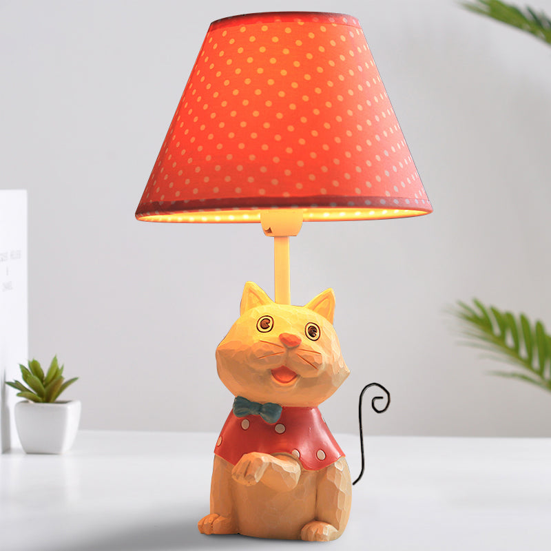 Pink/Blue Cone Reading Book Light Cartoon 1 Bulb Fabric Table Lamp with Spot Design and Cat Base Pink Clearhalo 'Lamps' 'Table Lamps' Lighting' 1651569
