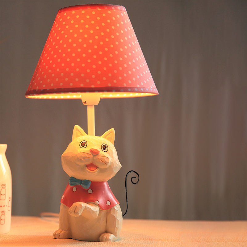 Pink/Blue Cone Reading Book Light Cartoon 1 Bulb Fabric Table Lamp with Spot Design and Cat Base Clearhalo 'Lamps' 'Table Lamps' Lighting' 1651570