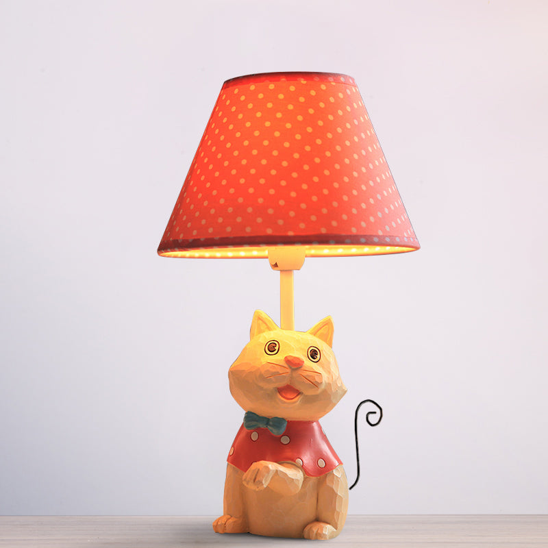 Pink/Blue Cone Reading Book Light Cartoon 1 Bulb Fabric Table Lamp with Spot Design and Cat Base Clearhalo 'Lamps' 'Table Lamps' Lighting' 1651571