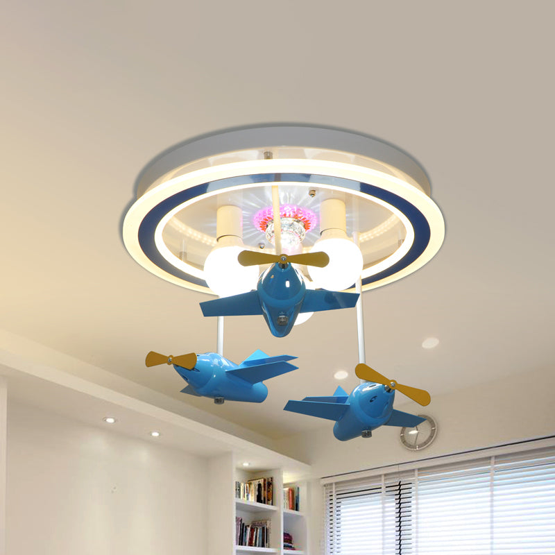 Blue Airplane Lighting Fixture with Bare Bulb Design Cartoon LED Metal Close to Ceiling Light - Clearhalo - 'Ceiling Lights' - 'Close To Ceiling Lights' - 'Close to ceiling' - 'Flush mount' - Lighting' - 1651602