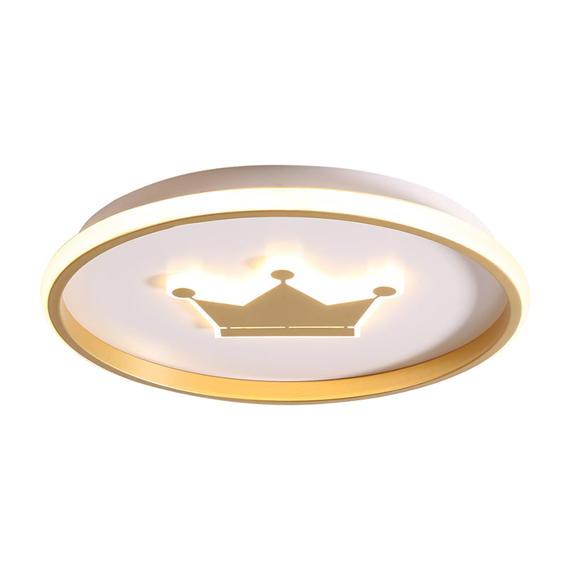 Crown/Monkey Flush Mount Lighting Kids Metallic Gold/Coffee LED Ceiling Mounted Fixture for Bedroom