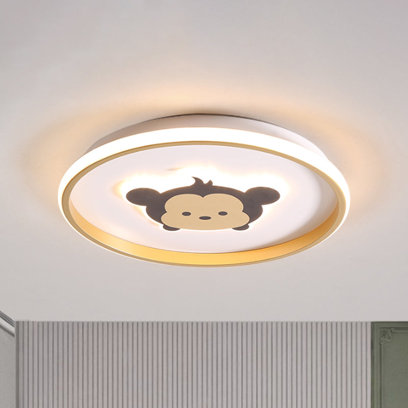 Crown/Monkey Flush Mount Lighting Kids Metallic Gold/Coffee LED Ceiling Mounted Fixture for Bedroom