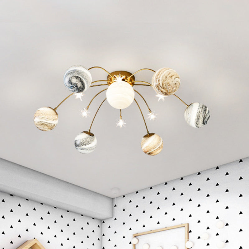 Moon-Like Bedroom Ceiling Lighting LED Kids Semi Flush Mount with Round Canopy in Gold - Gold - Clearhalo - 'Ceiling Lights' - 'Close To Ceiling Lights' - 'Close to ceiling' - 'Semi-flushmount' - Lighting' - 1651614