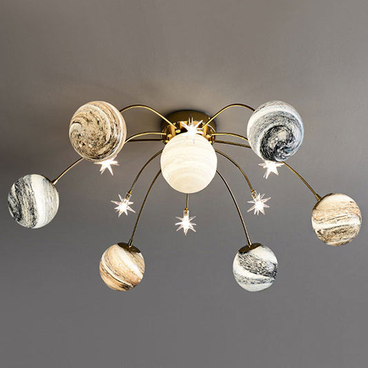 Moon-Like Bedroom Ceiling Lighting LED Kids Semi Flush Mount with Round Canopy in Gold Clearhalo 'Ceiling Lights' 'Close To Ceiling Lights' 'Close to ceiling' 'Semi-flushmount' Lighting' 1651615