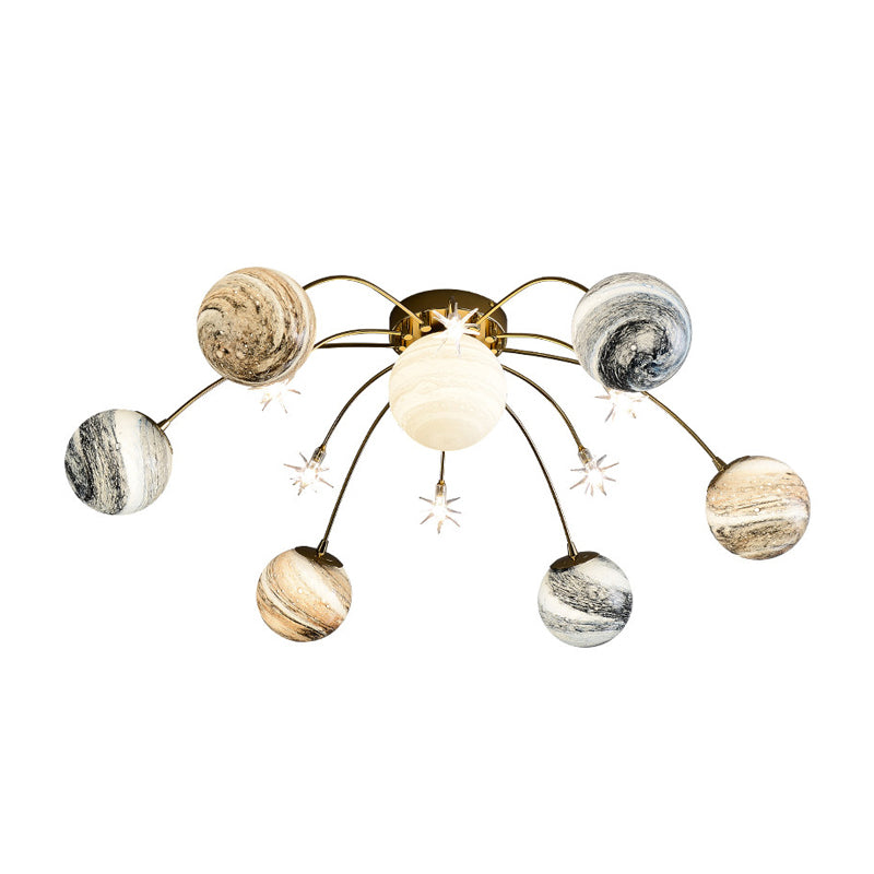Moon-Like Bedroom Ceiling Lighting LED Kids Semi Flush Mount with Round Canopy in Gold - Clearhalo - 'Ceiling Lights' - 'Close To Ceiling Lights' - 'Close to ceiling' - 'Semi-flushmount' - Lighting' - 1651616