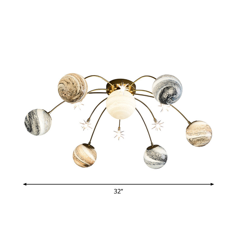 Moon-Like Bedroom Ceiling Lighting LED Kids Semi Flush Mount with Round Canopy in Gold - Clearhalo - 'Ceiling Lights' - 'Close To Ceiling Lights' - 'Close to ceiling' - 'Semi-flushmount' - Lighting' - 1651617