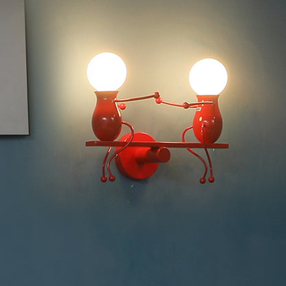 Black/White/Red Child-Like Wall Mount Lamp Kids 2 Heads Metal Wall Light Fixture with Seesaw Arm Red Clearhalo 'Wall Lamps & Sconces' 'Wall Lights' Lighting' 1651626