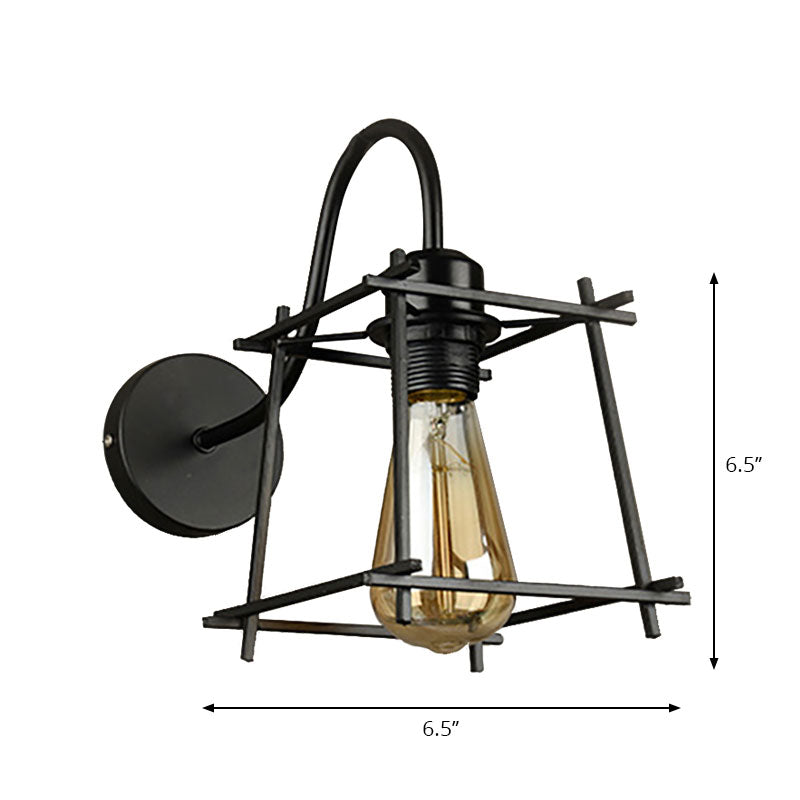 Metal Square/Diamond Cage Wall Lighting Vintage Industrial 1 Head Restaurant Wall Sconce Lighting in Black Clearhalo 'Art deco wall lights' 'Cast Iron' 'Glass' 'Industrial wall lights' 'Industrial' 'Middle century wall lights' 'Modern' 'Rustic wall lights' 'Tiffany' 'Traditional wall lights' 'Wall Lamps & Sconces' 'Wall Lights' Lighting' 165166