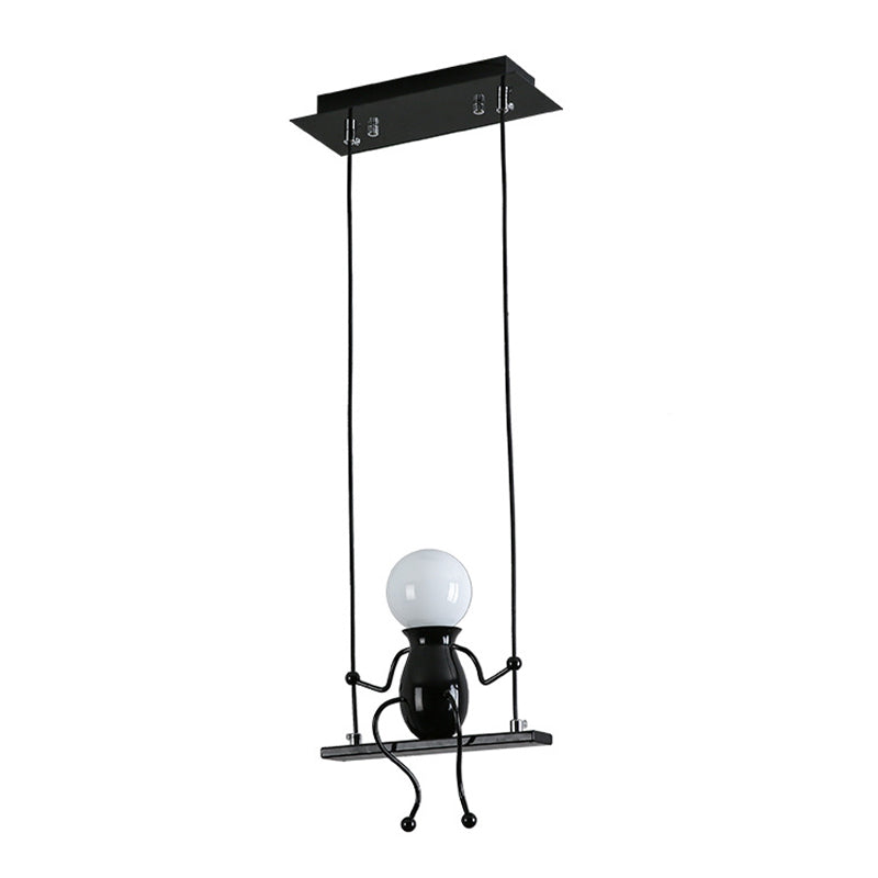 Swing Kid Metal Chandelier Lamp Cartoon 1/2 Heads Black/White Finish Hanging Light Fixture for Bedroom Clearhalo 'Ceiling Lights' 'Chandeliers' 'Modern Chandeliers' 'Modern' Lighting' 1651676