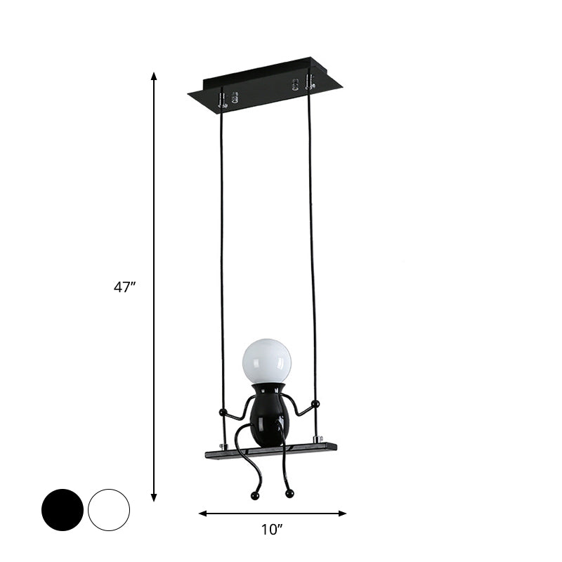 Swing Kid Metal Chandelier Lamp Cartoon 1/2 Heads Black/White Finish Hanging Light Fixture for Bedroom Clearhalo 'Ceiling Lights' 'Chandeliers' 'Modern Chandeliers' 'Modern' Lighting' 1651677