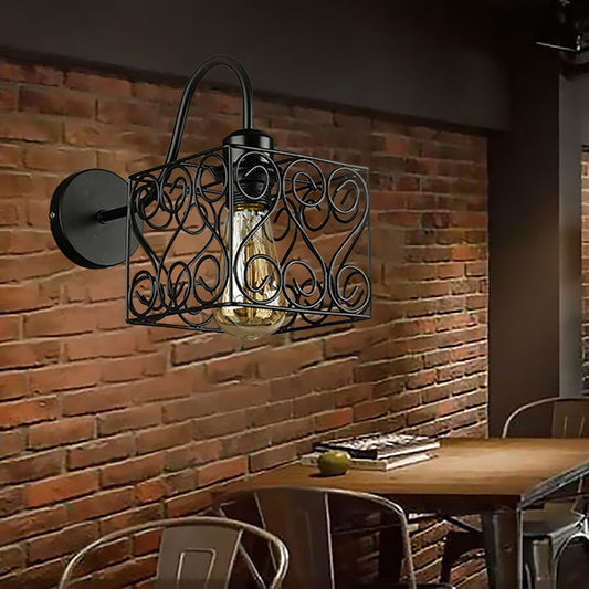 Metal Square/Diamond Cage Wall Lighting Vintage Industrial 1 Head Restaurant Wall Sconce Lighting in Black Black Square Clearhalo 'Art deco wall lights' 'Cast Iron' 'Glass' 'Industrial wall lights' 'Industrial' 'Middle century wall lights' 'Modern' 'Rustic wall lights' 'Tiffany' 'Traditional wall lights' 'Wall Lamps & Sconces' 'Wall Lights' Lighting' 165167