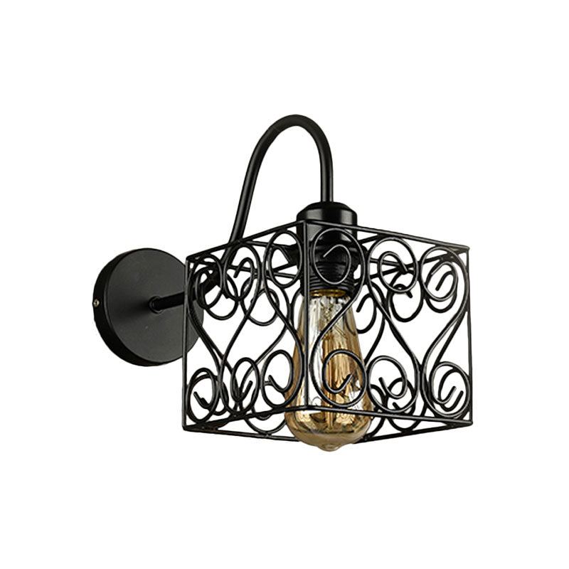 Metal Square/Diamond Cage Wall Lighting Vintage Industrial 1 Head Restaurant Wall Sconce Lighting in Black Clearhalo 'Art deco wall lights' 'Cast Iron' 'Glass' 'Industrial wall lights' 'Industrial' 'Middle century wall lights' 'Modern' 'Rustic wall lights' 'Tiffany' 'Traditional wall lights' 'Wall Lamps & Sconces' 'Wall Lights' Lighting' 165168