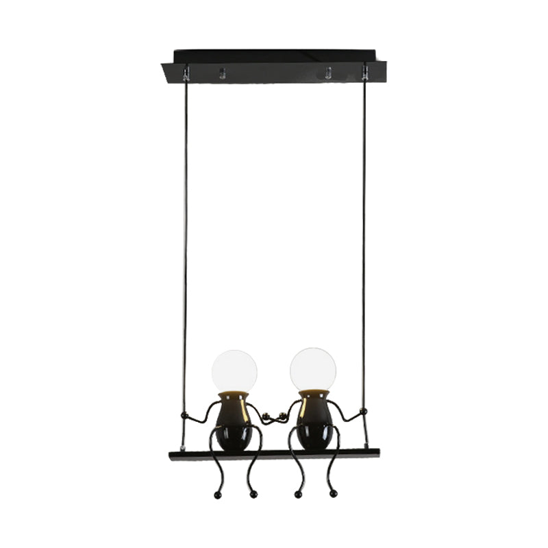 Swing Kid Metal Chandelier Lamp Cartoon 1/2 Heads Black/White Finish Hanging Light Fixture for Bedroom Clearhalo 'Ceiling Lights' 'Chandeliers' 'Modern Chandeliers' 'Modern' Lighting' 1651685