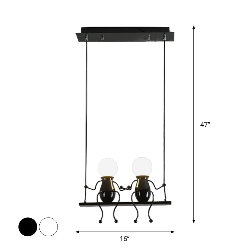 Swing Kid Metal Chandelier Lamp Cartoon 1/2 Heads Black/White Finish Hanging Light Fixture for Bedroom Clearhalo 'Ceiling Lights' 'Chandeliers' 'Modern Chandeliers' 'Modern' Lighting' 1651686
