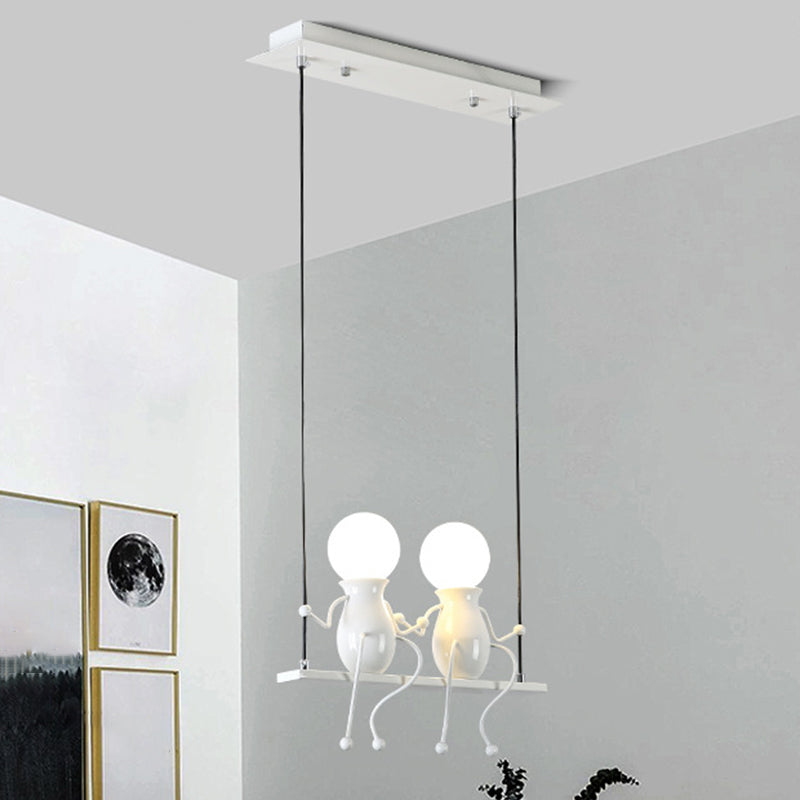 Swing Kid Metal Chandelier Lamp Cartoon 1/2 Heads Black/White Finish Hanging Light Fixture for Bedroom Clearhalo 'Ceiling Lights' 'Chandeliers' 'Modern Chandeliers' 'Modern' Lighting' 1651689