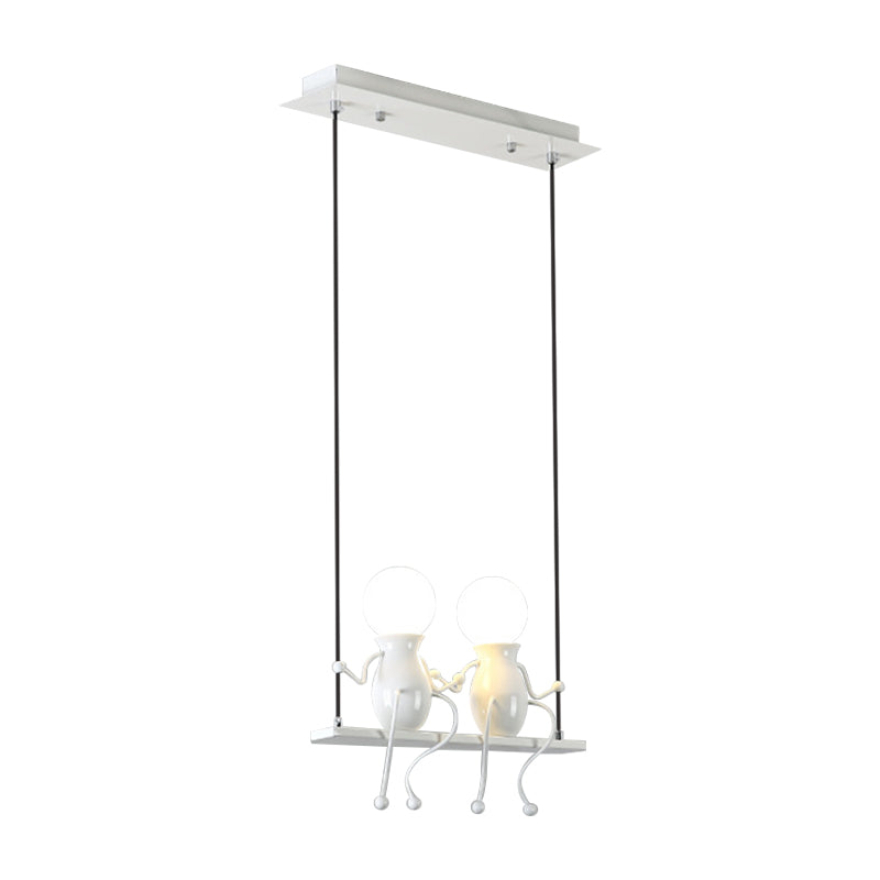 Swing Kid Metal Chandelier Lamp Cartoon 1/2 Heads Black/White Finish Hanging Light Fixture for Bedroom Clearhalo 'Ceiling Lights' 'Chandeliers' 'Modern Chandeliers' 'Modern' Lighting' 1651690