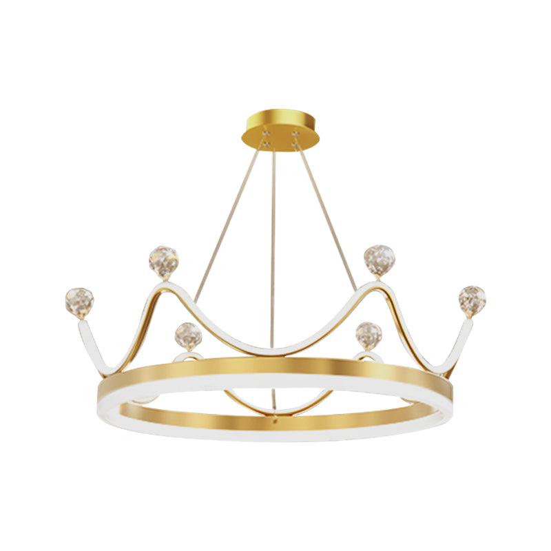 Metallic Crown Hanging Pendant Nordic Style LED Chandelier Lighting with Clear Crystal Bead Decor in Pink/Gold Clearhalo 'Ceiling Lights' 'Chandeliers' Lighting' options 1651701