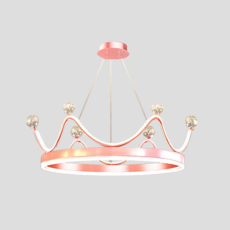 Metallic Crown Hanging Pendant Nordic Style LED Chandelier Lighting with Clear Crystal Bead Decor in Pink/Gold Clearhalo 'Ceiling Lights' 'Chandeliers' Lighting' options 1651705