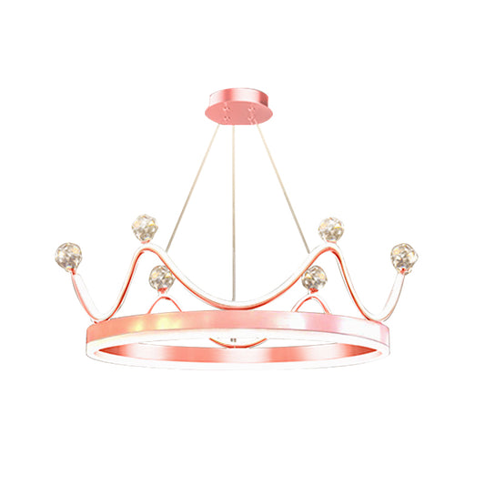 Metallic Crown Hanging Pendant Nordic Style LED Chandelier Lighting with Clear Crystal Bead Decor in Pink/Gold Clearhalo 'Ceiling Lights' 'Chandeliers' Lighting' options 1651706