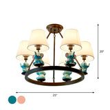 Black Ring Chandelier Lamp Cartoon 6-Head Metal Pendant Ceiling Light with Cone Fabric Shade and Pink/Blue Elephant Decor Clearhalo 'Ceiling Lights' 'Chandeliers' Lighting' options 1651723