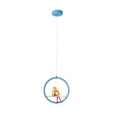 Round Girls Bedroom Pendant Chandelier Metallic LED Cartoon Hanging Light with Girl Decor in Pink/Blue Clearhalo 'Ceiling Lights' 'Pendant Lights' 'Pendants' Lighting' 1651739