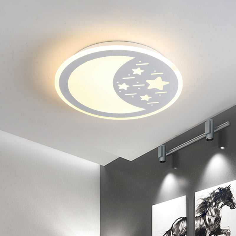 Kids Moon/Star/Loving Heart Flushmount Lighting Metallic LED Bedroom Flush Mount Lamp in White - White - Moon - Clearhalo - 'Ceiling Lights' - 'Close To Ceiling Lights' - 'Close to ceiling' - 'Flush mount' - Lighting' - 1651756