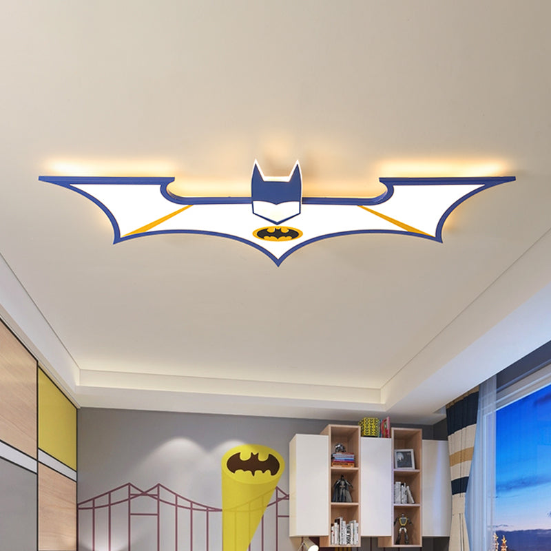 Acrylic Batman Flush Ceiling Light Cartoon LED Flush Mount Fixture in Black/Blue, Warm/White Light Clearhalo 'Ceiling Lights' 'Close To Ceiling Lights' 'Close to ceiling' 'Flush mount' Lighting' 1651777