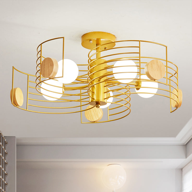 Metallic Spiral Semi Flush Mount Kids Pink/Gold LED Close to Ceiling Light with White Glass Shade - Gold - Clearhalo - 'Ceiling Lights' - 'Close To Ceiling Lights' - 'Close to ceiling' - 'Semi-flushmount' - Lighting' - 1651779