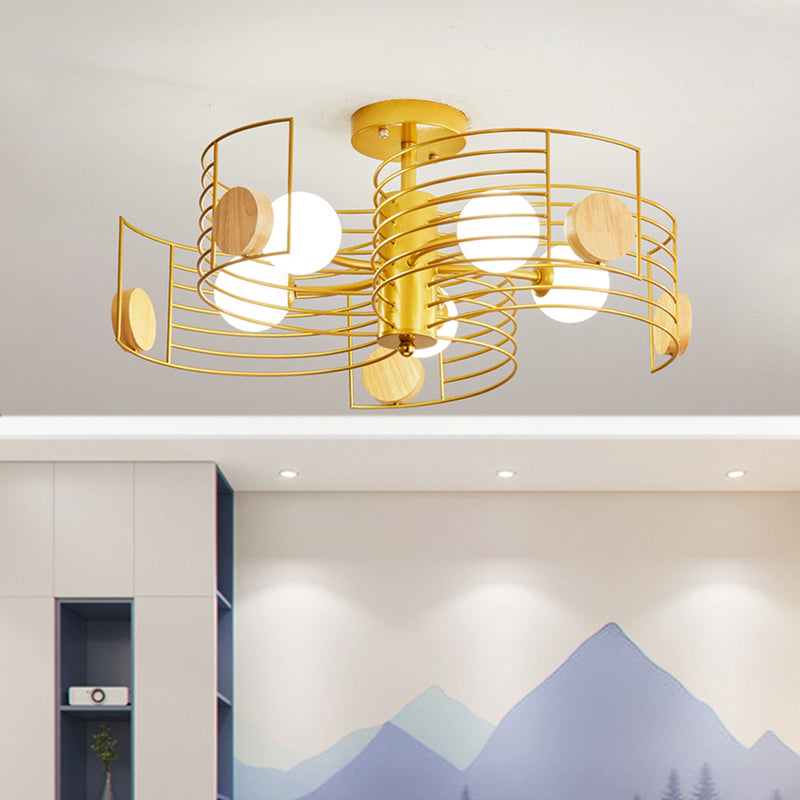 Metallic Spiral Semi Flush Mount Kids Pink/Gold LED Close to Ceiling Light with White Glass Shade - Clearhalo - 'Ceiling Lights' - 'Close To Ceiling Lights' - 'Close to ceiling' - 'Semi-flushmount' - Lighting' - 1651780