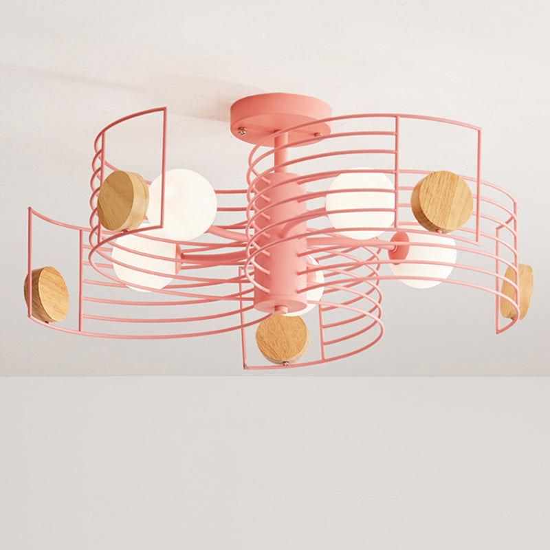 Metallic Spiral Semi Flush Mount Kids Pink/Gold LED Close to Ceiling Light with White Glass Shade - Clearhalo - 'Ceiling Lights' - 'Close To Ceiling Lights' - 'Close to ceiling' - 'Semi-flushmount' - Lighting' - 1651784