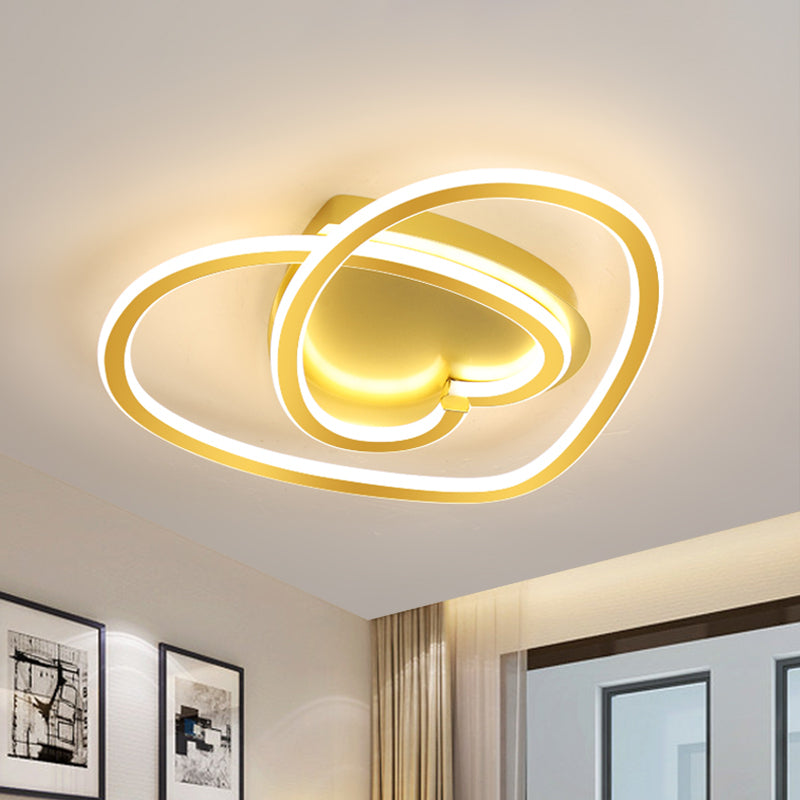 Loving Heart Bedroom Flush Mount Light Acrylic LED Modernist Ceiling Mounted Fixture in Pink/Gold - Gold - Clearhalo - 'Ceiling Lights' - 'Close To Ceiling Lights' - 'Close to ceiling' - 'Flush mount' - Lighting' - 1651846