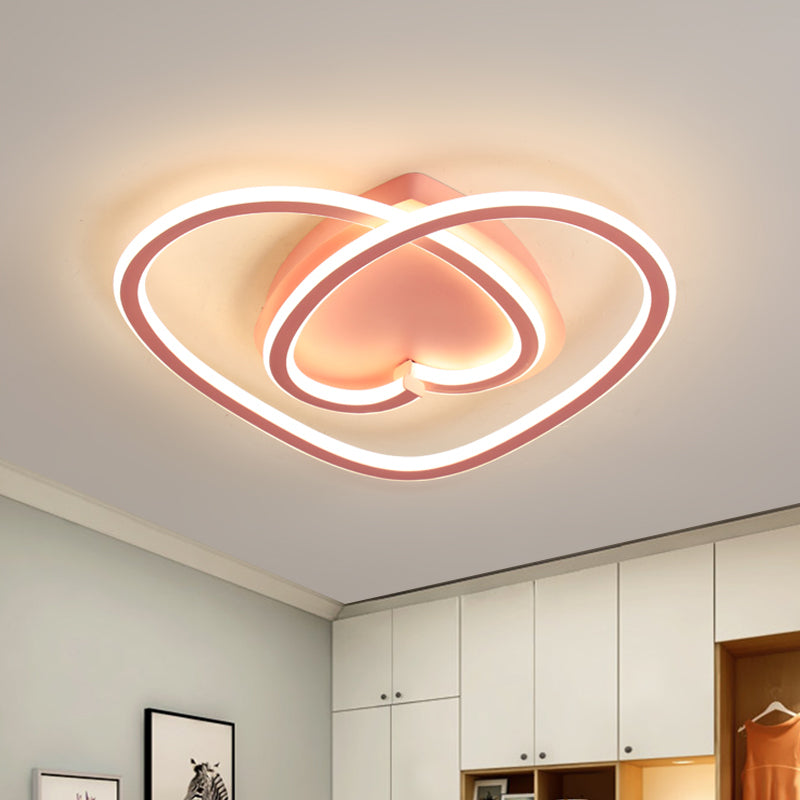 Loving Heart Bedroom Flush Mount Light Acrylic LED Modernist Ceiling Mounted Fixture in Pink/Gold - Pink - Clearhalo - 'Ceiling Lights' - 'Close To Ceiling Lights' - 'Close to ceiling' - 'Flush mount' - Lighting' - 1651850