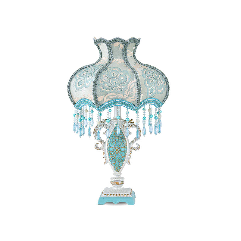 Domed Desk Light Modernist Fabric 1 Light Pink/Blue Table Lamp with Fringe and Vase Base Clearhalo 'Lamps' 'Table Lamps' Lighting' 1651964