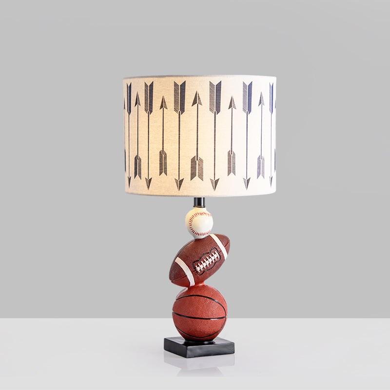 Cylinder Bedroom Task Light Fabric 1 Light Cartoon Night Table Lamp with Ball Decor in Brown Clearhalo 'Lamps' 'Table Lamps' Lighting' 1651966