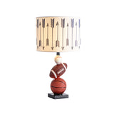Cylinder Bedroom Task Light Fabric 1 Light Cartoon Night Table Lamp with Ball Decor in Brown Clearhalo 'Lamps' 'Table Lamps' Lighting' 1651967