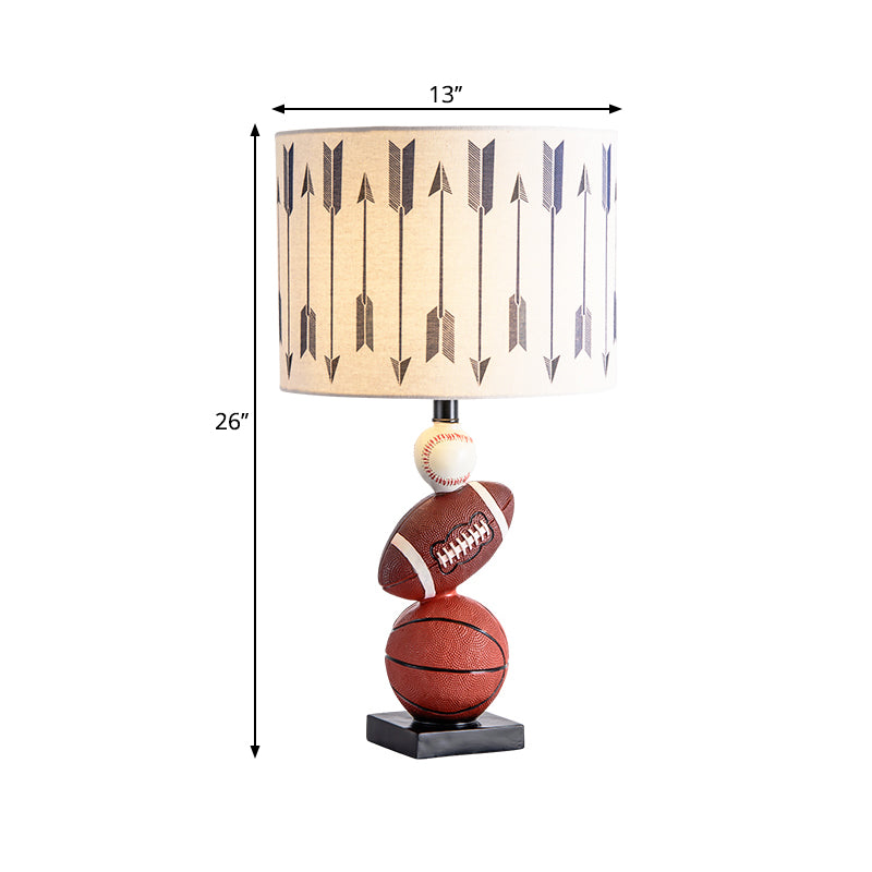 Cylinder Bedroom Task Light Fabric 1 Light Cartoon Night Table Lamp with Ball Decor in Brown Clearhalo 'Lamps' 'Table Lamps' Lighting' 1651968