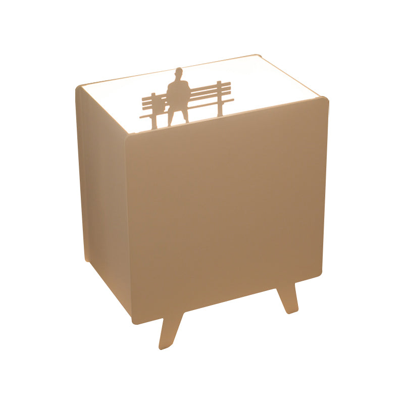 Metallic Square Reading Light Nordic 1-Light White Night Table Lamp with Iron Carving Clearhalo 'Lamps' 'Table Lamps' Lighting' 1651979