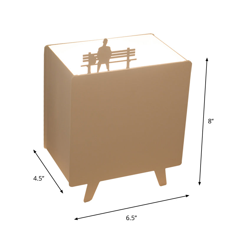 Metallic Square Reading Light Nordic 1-Light White Night Table Lamp with Iron Carving Clearhalo 'Lamps' 'Table Lamps' Lighting' 1651980