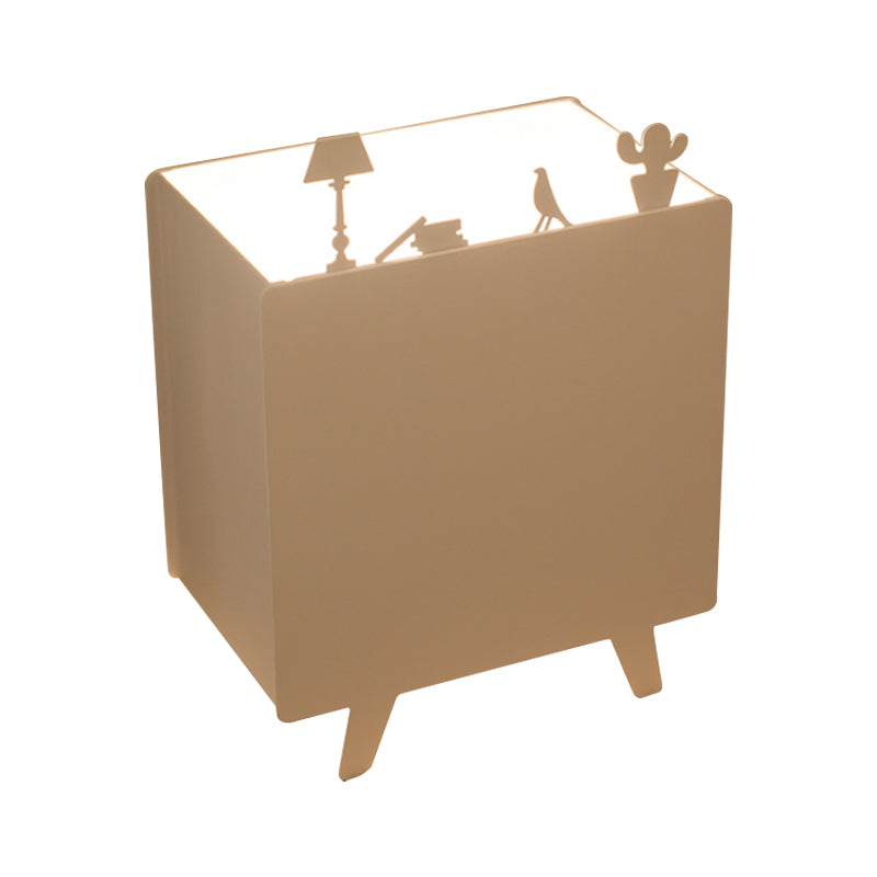 Metallic Square Reading Light Nordic 1-Light White Night Table Lamp with Iron Carving Clearhalo 'Lamps' 'Table Lamps' Lighting' 1651984