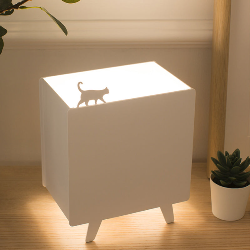 Metallic Square Reading Light Nordic 1-Light White Night Table Lamp with Iron Carving Clearhalo 'Lamps' 'Table Lamps' Lighting' 1651987