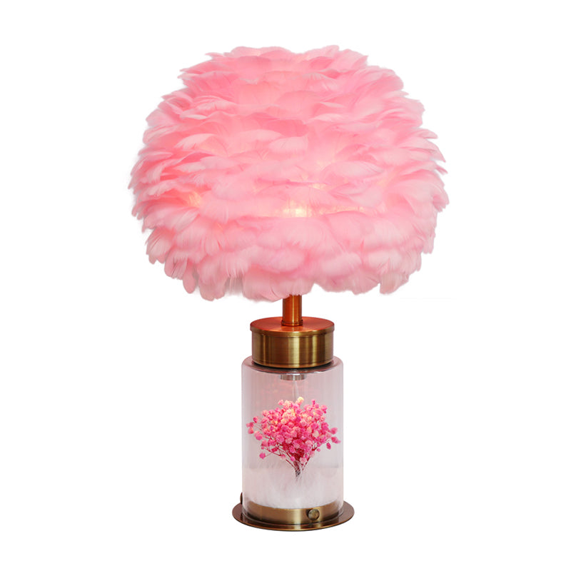 Feather Globe Study Lamp Nordic 1 Bulb Desk Light with Bottle Base and Inner Flower Decor in Grey/White/Pink Clearhalo 'Lamps' 'Table Lamps' Lighting' 1652005