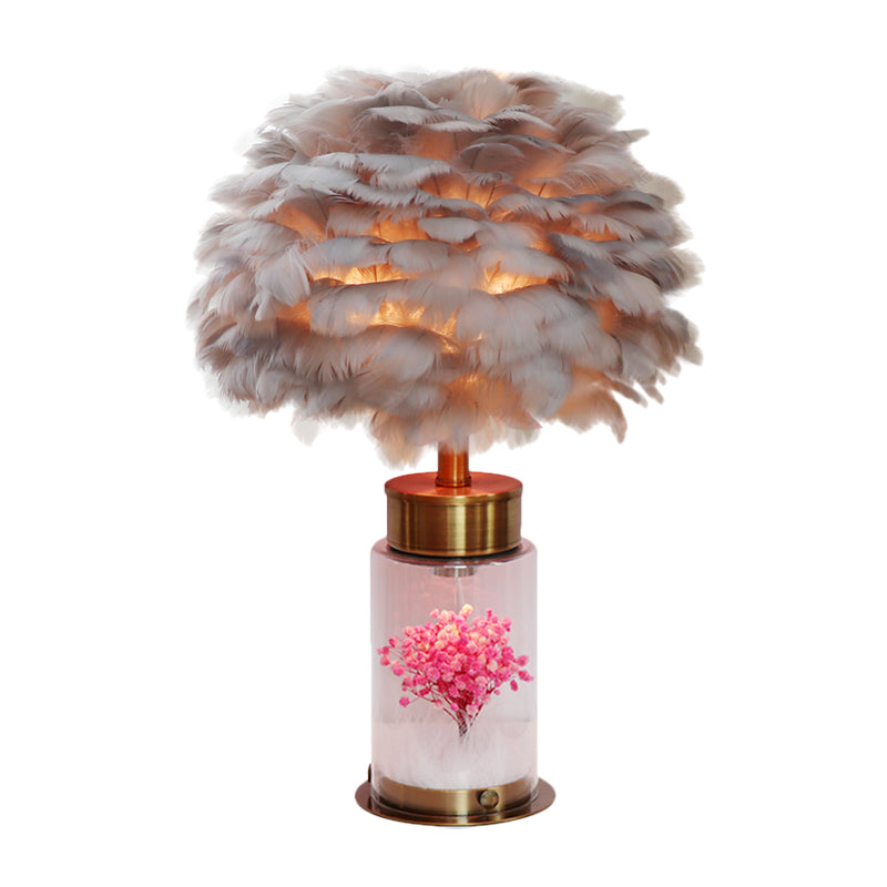 Feather Globe Study Lamp Nordic 1 Bulb Desk Light with Bottle Base and Inner Flower Decor in Grey/White/Pink Clearhalo 'Lamps' 'Table Lamps' Lighting' 1652014